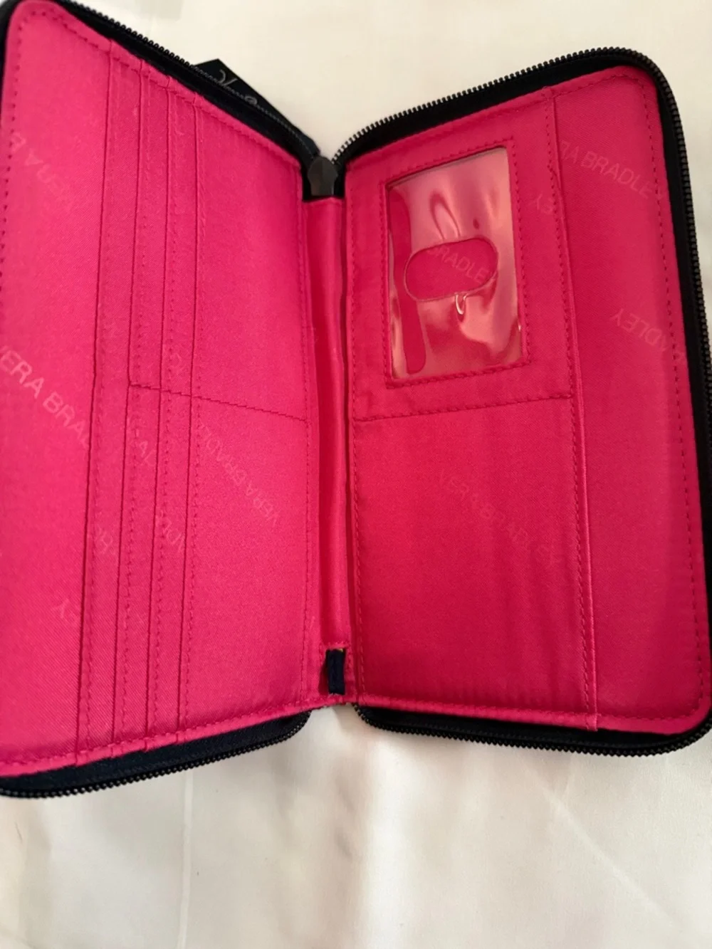 Vera Bradley Quilted Floral Zip Wallet in Navy with Pink & Green - Like new - Picture 3 of 3